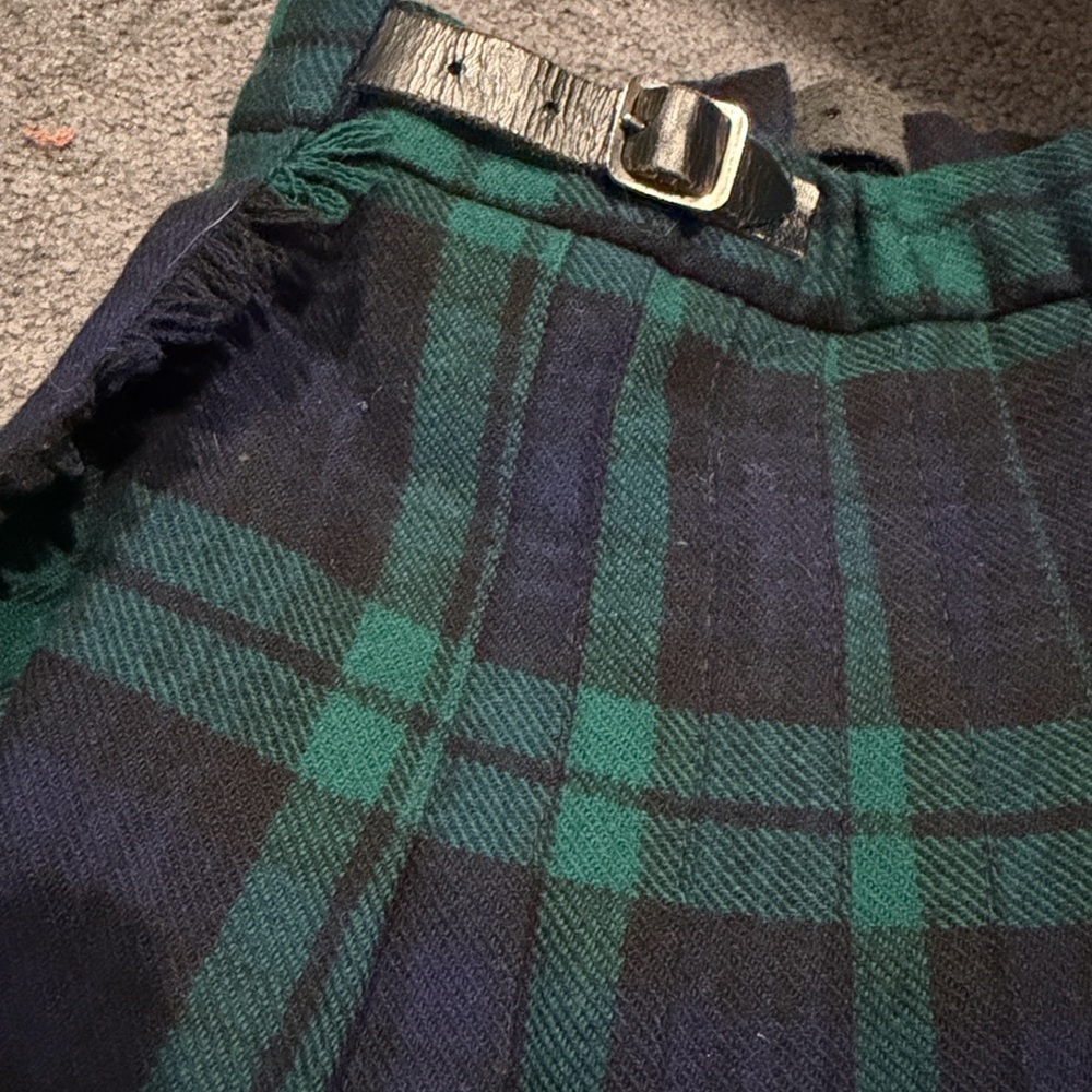 Laird Portch of Scotland Vtg Plaid Green Black Tartan Kids Adj Waist Skirt 2-4